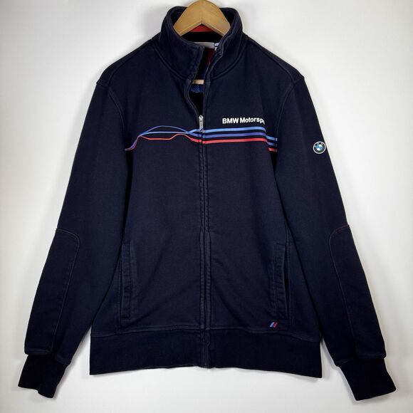 BMW Motorsport M Jacket Men Medium Blue Full Zip Logo Track Jacket Elbow Patches